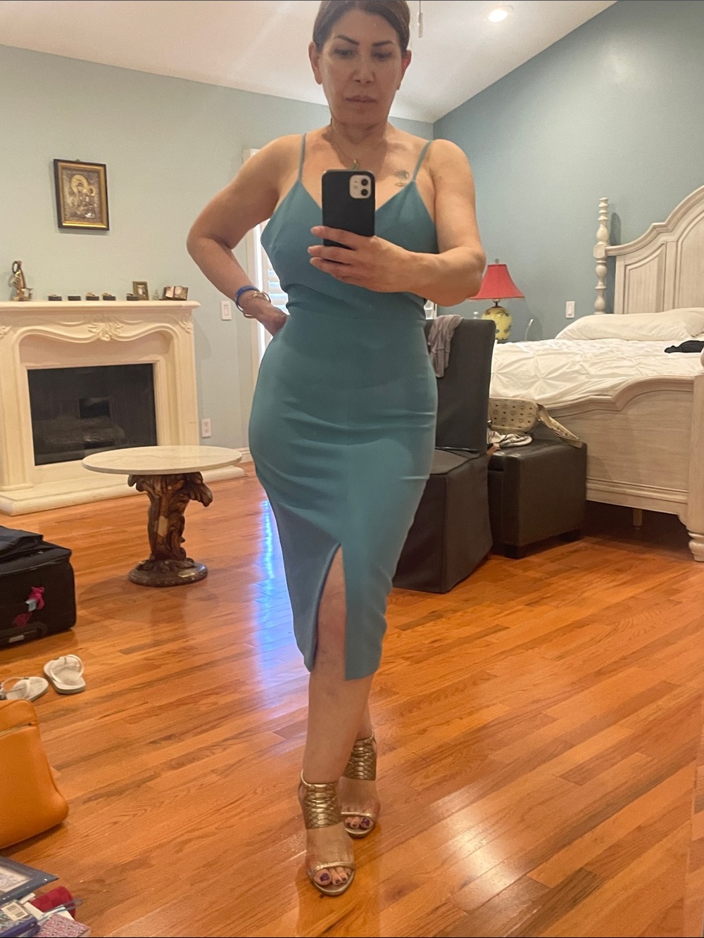 Likely Teal Slip Midi Dress with Front Slit